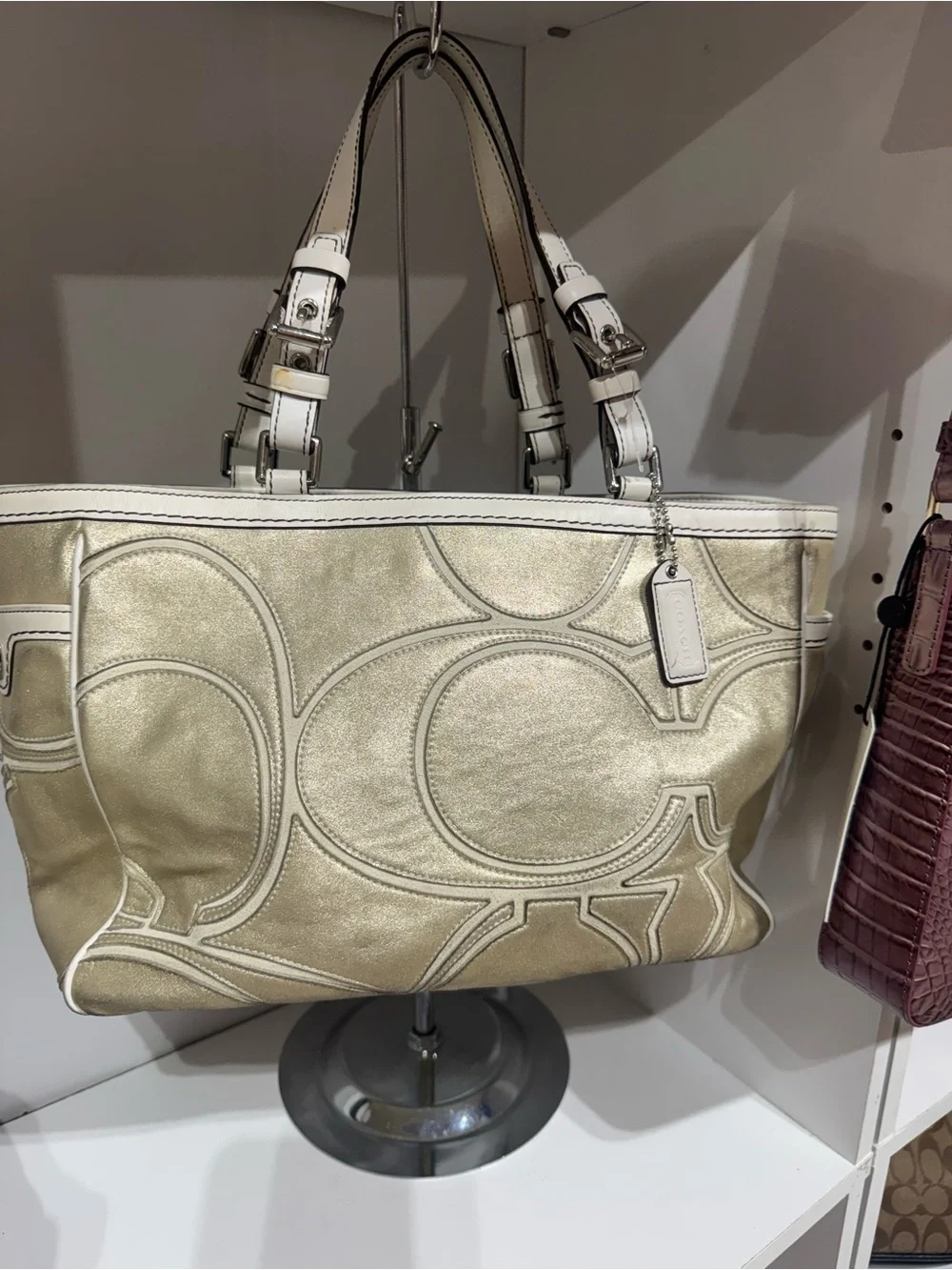 Coach Metallic Champagne Satchel Tote - Light Gold - Picture 3 of 4